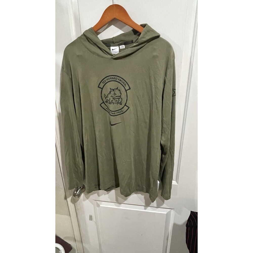 MENS Nike TCU Horned Frogs SALUTE TO SERVICE TEAM ISSUED Hooded Shirt M GREEN